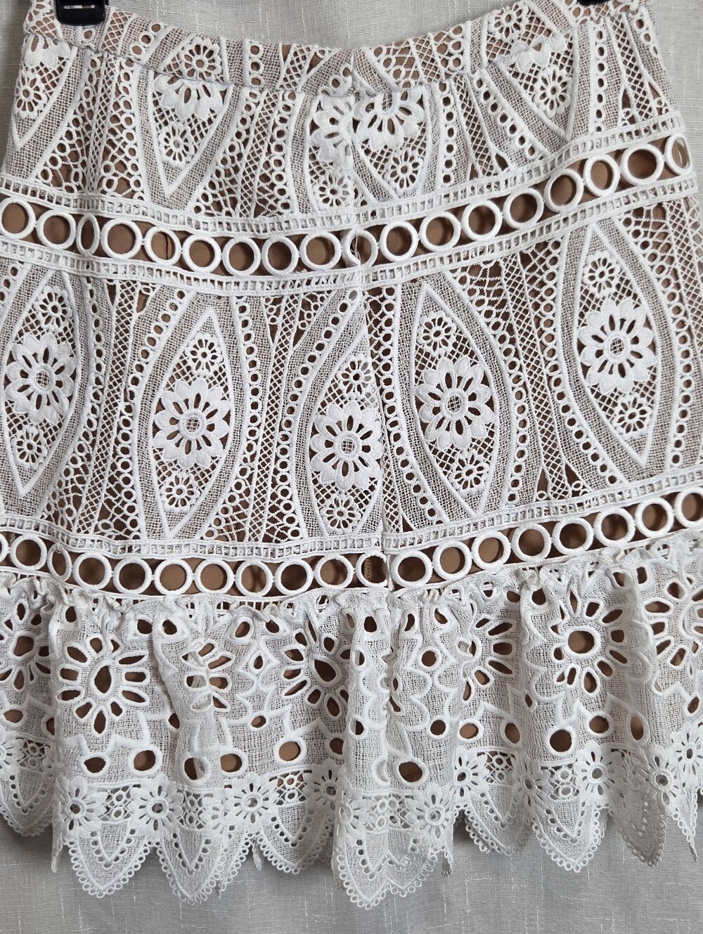 Michael Kors White Floral Eyelet Lace Mini Skirt - White
